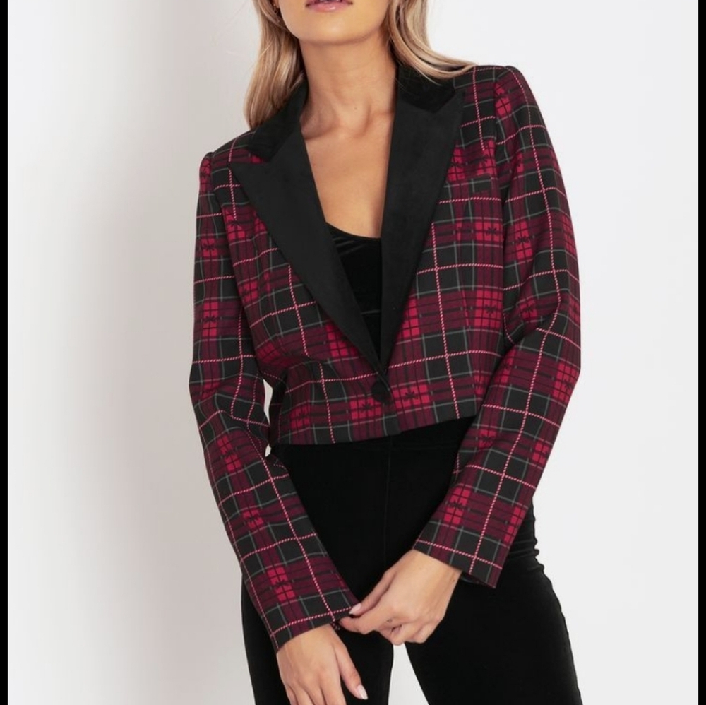Tartan Ribbon Cropped Blazer